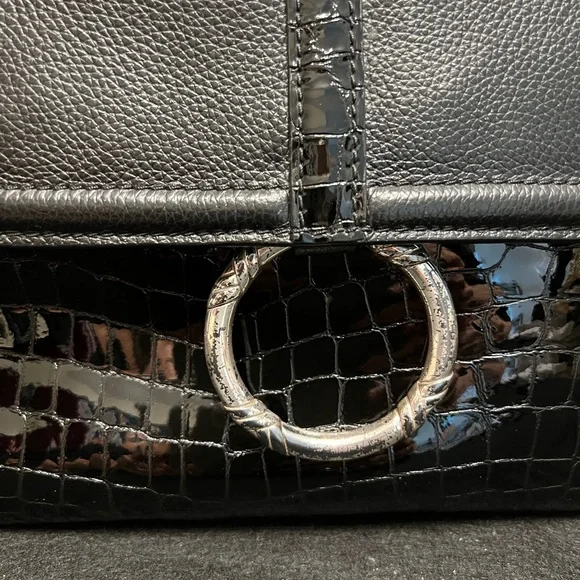 ⭐️SOLD⭐️ Black 🖤 Brighton Leather & Croc 🐊 print shoulder bag 💖 - Picture 5 of 14